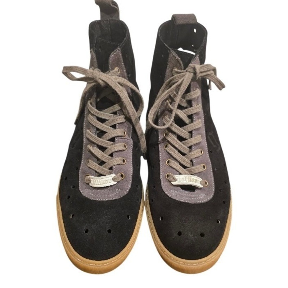 John Galliano High Top Sneakers Men's Sz 11/ 44EU Black Suede Perforated Lace Up